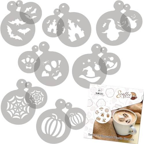 Coffee Stencils and Cookies Decoration 14Pcs 2.8”x2.8” and 4.3”x4.3”