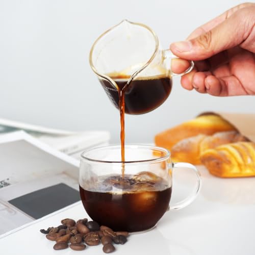 2 Pack Double Spouts Measuring Triple Pitcher Milk Cup 75ML Espresso Shot Glasses Parts Clear Glass (2 Count)