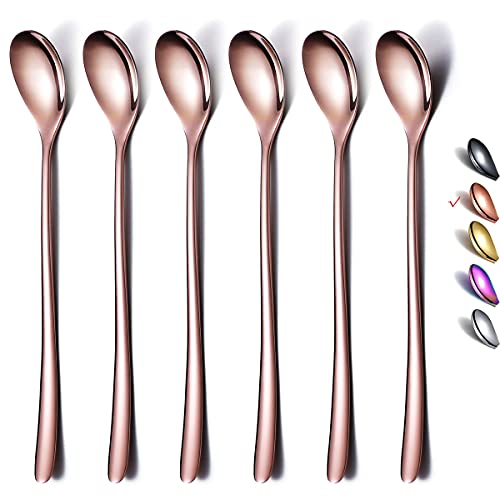 Premium Rose Gold Set of 6 Stainless Steel Long Handle Stirrers and Spoons for Coffee (6 Count)