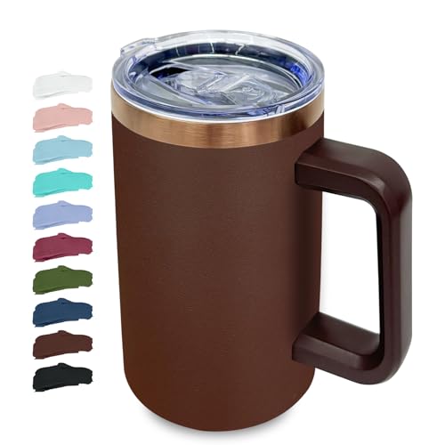 22oz Insulated Coffee Mug Bulk with Handle and Lid Brown