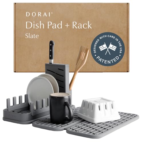 Home Collapsible Dish Drying Rack with Stone Dish Pad