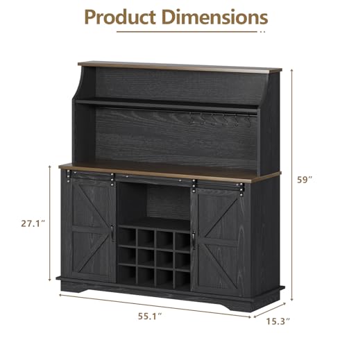 55" Farmhouse Coffee Bar Cabinet with 3 Tier Storage Hutch
