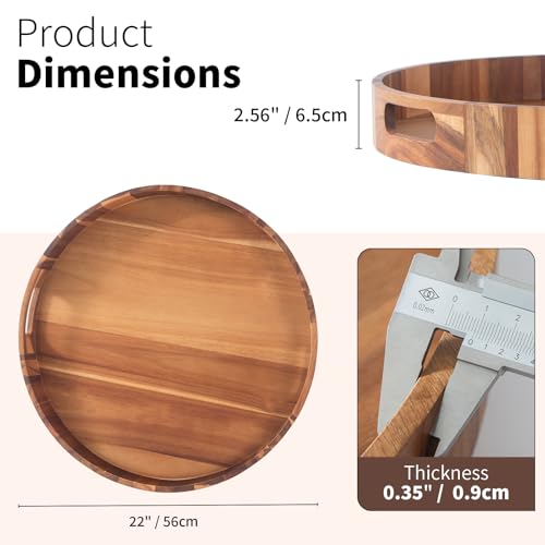 Extra Large Tray for Ottoman 22" Wooden Tray Ottoman Trays Large Acacia Wood Serving Tray with Handles Wooden Trays for Party