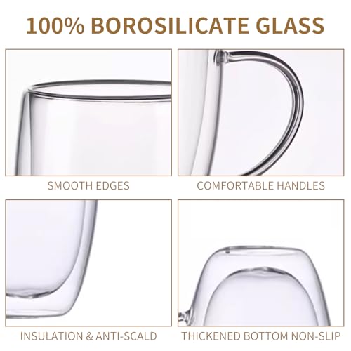 12OZ Double Wall Glass Cups With Handle (2 Count)