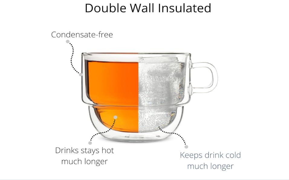 BTaT Double Walled Stackable Glass Coffee Mugs (4 Count)