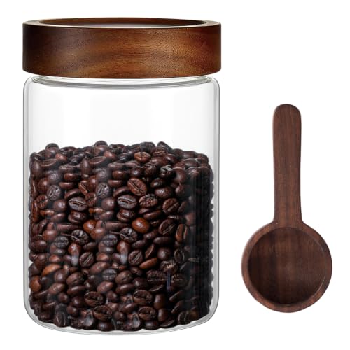 28 Fl oz Glass Food Storage Jar with Airtight Wooden Screw on Lid and Scoop