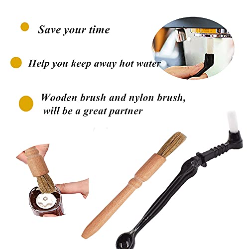 5 Pieces Coffee Brush Set Professional Espresso Brush Kit Include Wooden Coffee Grinder Machine Cleaning Brush and Nylon Espresso Brush for Coffee Machine Group Head