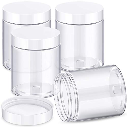 4 Pcs Plastic Jars Wide Mouth with Lids (10 Ounce)