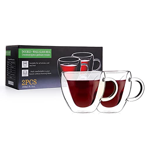 Double Wall Heart Shaped Glass Coffee Mugs 8.5oz (2 Count)