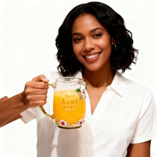 Best Aunt Ever Printed Flower Tea Glass