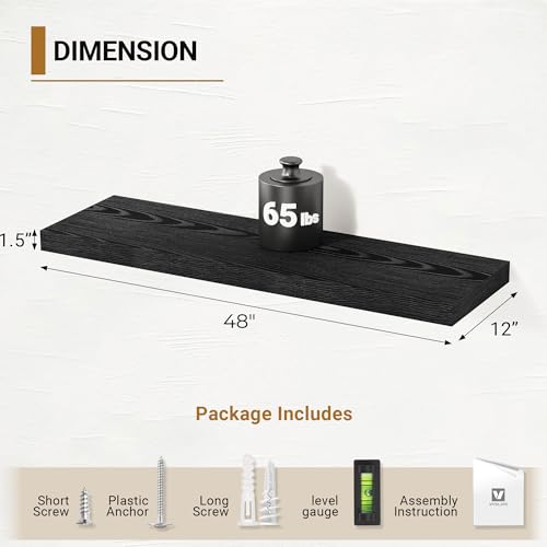 Black Floating Shelve 48 Inches 12 Inch Deep (2 Count)