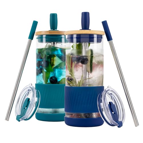Glass Cups With Lids and Straws (2 Count)