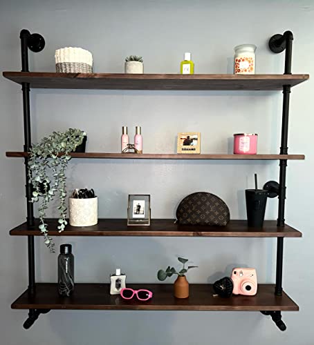Industrial Pipe Wall Shelves Pipe Shelving with Real Wood Plank 48 Inches
