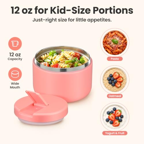 12oz Insulated Vacuum Food Jar with Buckle Lid Wide Mouth Soup Thermo for Hot Food Kids Leakproof Stainless Steel Lunch Container