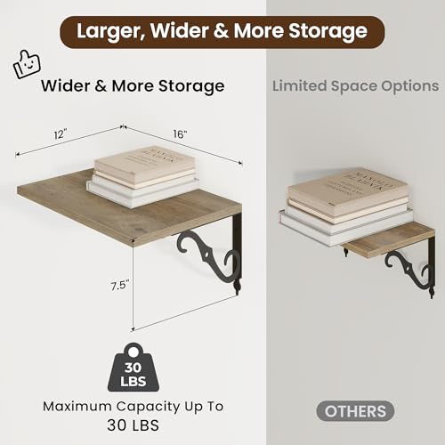 12 Inch Deep Floating Shelves for Wall (2 Count)
