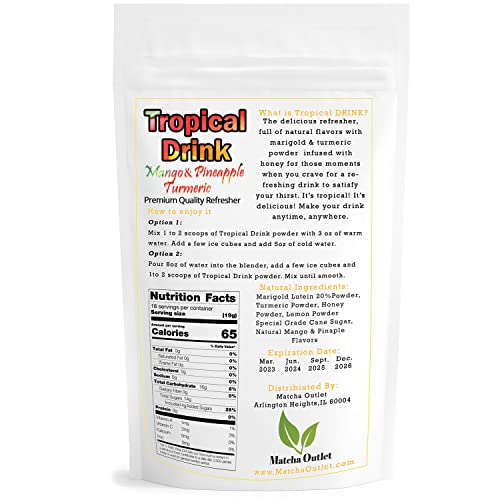 Tropical Drink Mango Pineapple Turmeric Honey Natural Refresher with Marigold Extract 12oz Great for Loaded Tea Bubble Tea (12 Ounce)