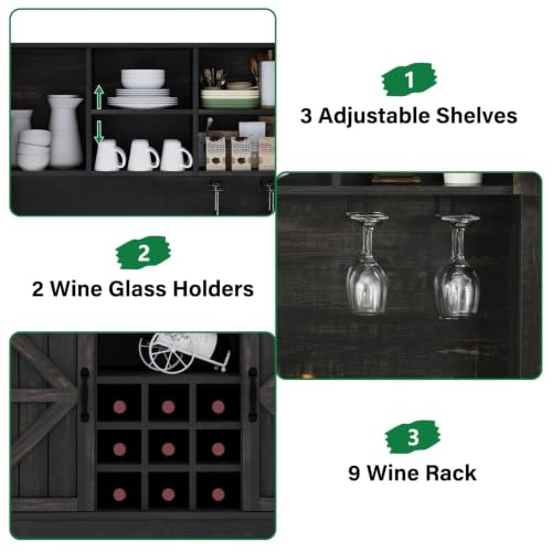 Farmhouse Coffee Bar Cabinet with Wine Rack