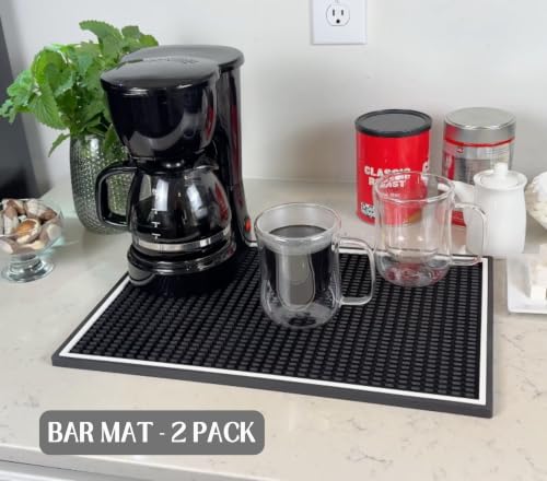 Coffee Bar Mat White Frame 18x12 in 2 Pack Silicone (2 Count)