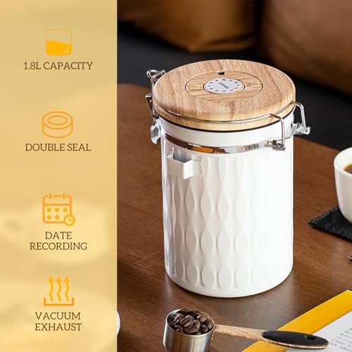 Coffee Container with Sealed Cantilever Lid and Scoop (60.8652 Fl Oz)