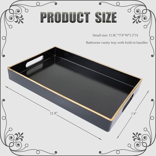 Black Bathroom Vanity Tray with Handles for Dresser Tops