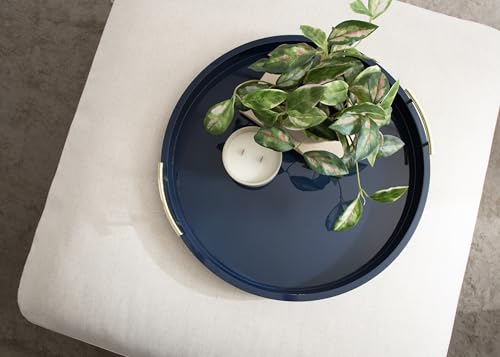 Lipton Modern Round Ottoman Tray; 22 Inch Diameter; Navy and Gold; Decorative Circle Coffee Table Tray for Living Room Decor or Large Serving Tray