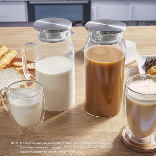 2 Pack 1.2 Liter 40 oz Small Glass Pitcher with Lid and Handle (2 Count)