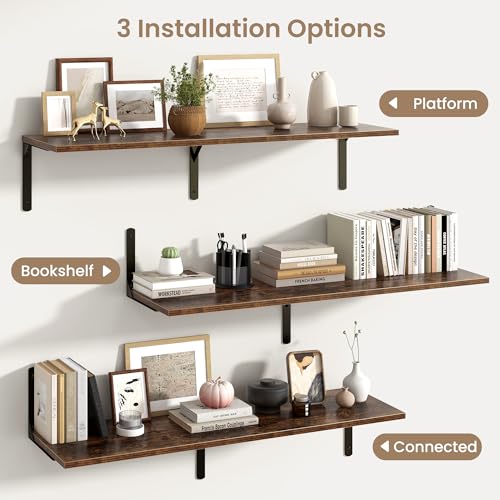 Rustic Brown 12 Inch Deep Floating Shelves Set of 2 (2 Count)