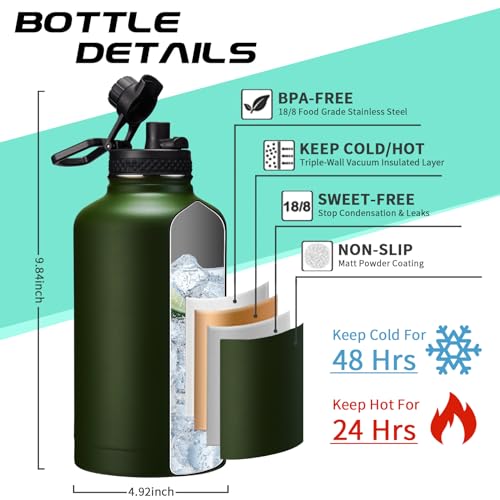 64oz Insulated Water Bottle with Straw & Auto Spout Lid (9 Count)