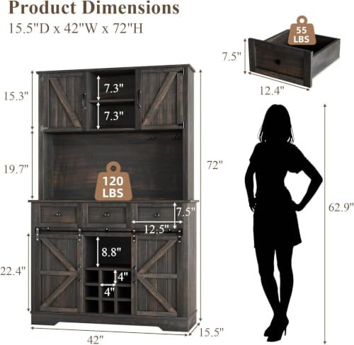 Farmhouse Coffee Bar Cabinet with Wine Rack