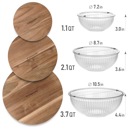 Stackable Glass Mixing Bowls with Acacia Lids Set of 3