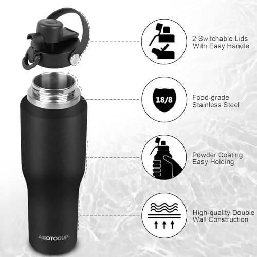 32oz Black Water Bottle Stainless Steel