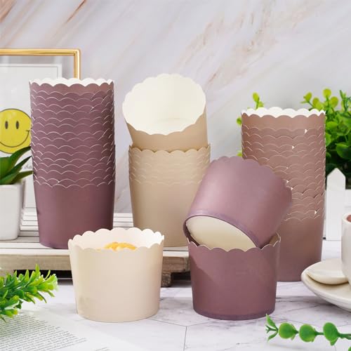 120Pcs Brown Paper Baking Cups Scalloped Edge Cupcake Wrappers Gradient Brown Cupcake Muffin Cases for Wedding Birthday Baby Shower (120 Count)
