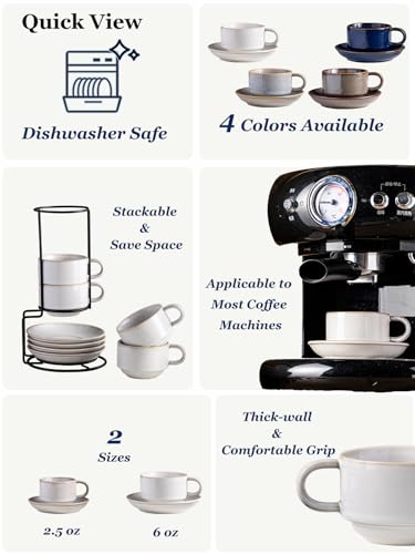 6 Ounce Cappuccino Cups Set of 4 with Saucers & Metal Rack (9.99 Count)