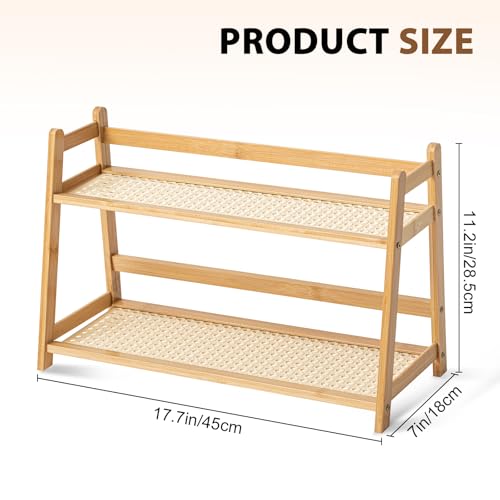 2 Pcs 17.7 Inch 2 Tier Matcha Station Shelf Bamboo Coffee Mug Stand Countertop Storage Rack (2 Count)