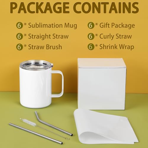 12 Oz Sublimation Coffee Mug Blanks With Handle (6 Count)