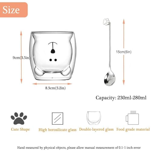 Cute Mugs Double Wall Glass Coffee Glass Cup Kawaii Bear Tea Milk Cup Funny Mug Animal Mug Aesthetic Cup for Office and Personal Birthday Gift