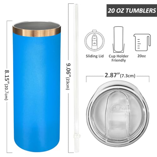 20 oz Skinny Tumblers Bulk with Lids and Straws Baby Blue (8 Count)