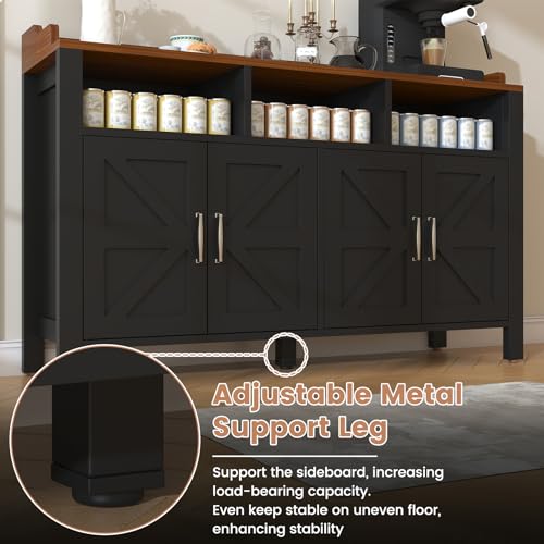 Buffet Cabinet with Storage Farmhouse with 4 Doors and 3 Open Compartments