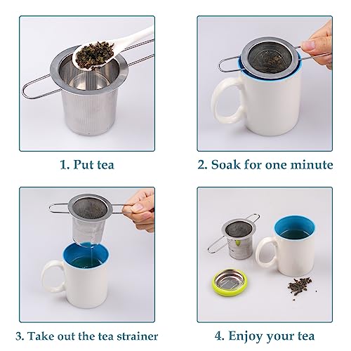 Tea Infuser Stainless Steel Tea Strainer Folding Handle Tea Filter Extra Fine Mesh Strainer Brewing Basket with Lid for Loose Leaf Tea