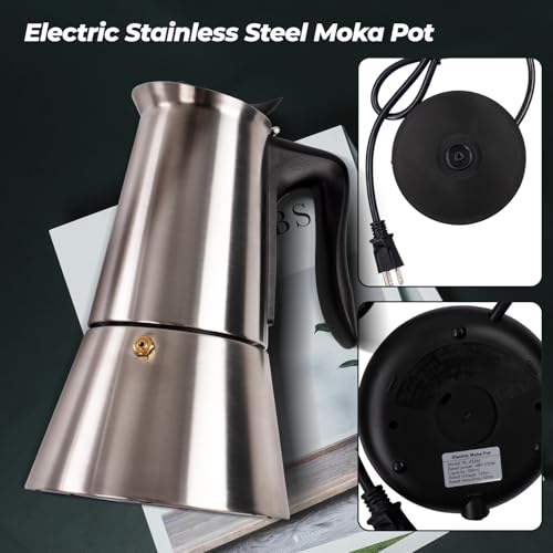 Electric Stainless Steel Moka Pot 6 Cup 300ml Mocha Pot