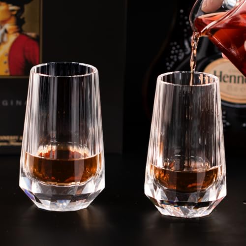 Crystal Whiskey Glasses Set of 2 Handcrafted Shot Glasses Stemless (2 Count)