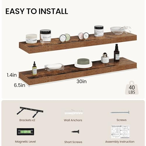 30 Inch Floating Shelves Wall Mounted for Display (2 Count)