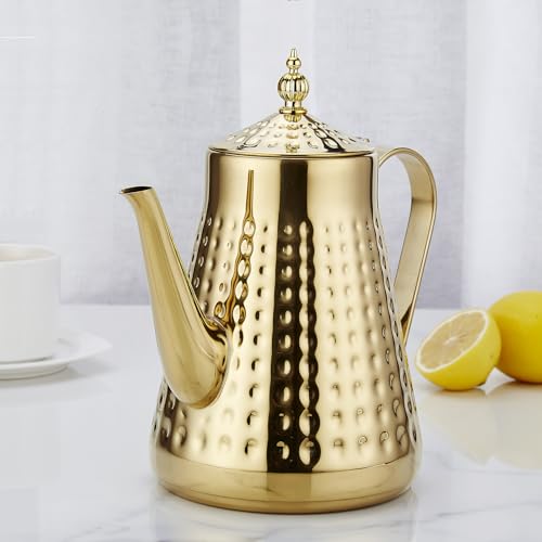 1.8L(60oz) Stainless Steel Hammer Patterned Teapot With Removeable Infuser,Loose leaf cover,Gold