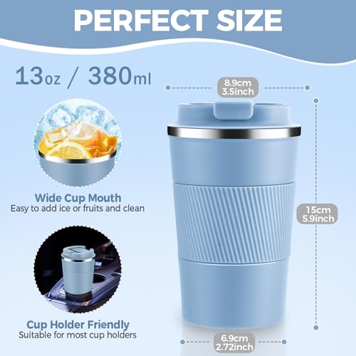 13 oz Stainless Steel Insulated Travel Coffee Mug with Fip Lid Bulk 4 Pack (4 Count)