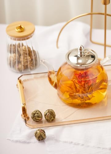 Glass Teapot Including 6 Blooming Flower Tea Balls