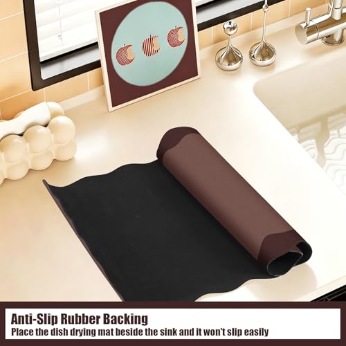 Brown Scalloped Coffee Mat for Countertop Coffee Bar Mat Matt