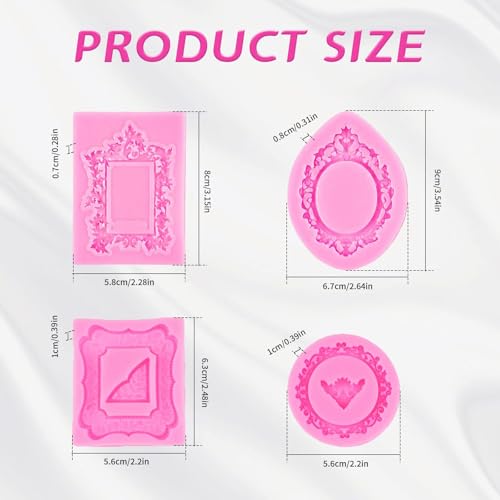 4 Pcs Baroque Style Photo Frame Silicone Molds (4 Count)