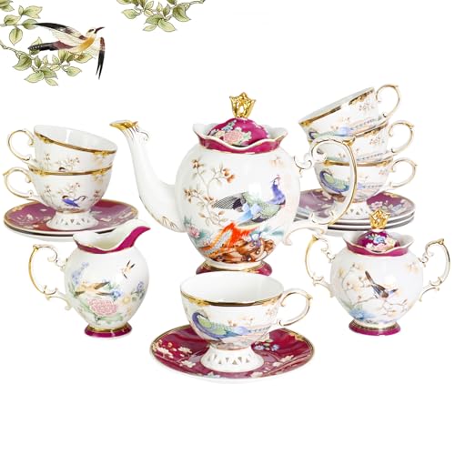 Bone China Tea Set for Adults with Teapot