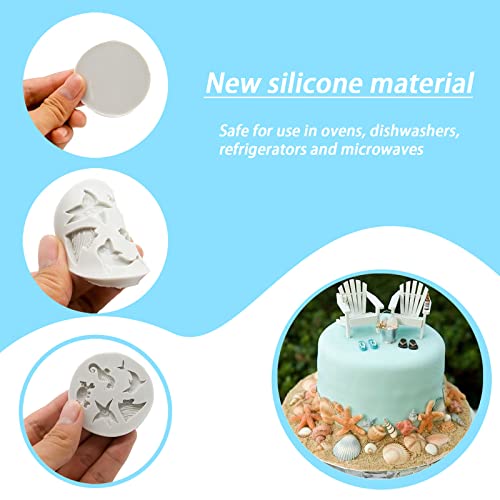 Marine Theme Silicone Fondant Mold 4pcs Under the Sea Cake Mold Hippocampus Seaweed Sea Fish Crab Coral Conch Sea Shell Silicone Chocolate Mold for DIY Ocean Theme Cake Cookie Chocolate Candy (4 Count)