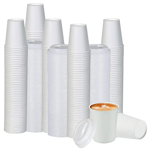 White Disposable Paper Coffee Cups with Lids (100 Count)